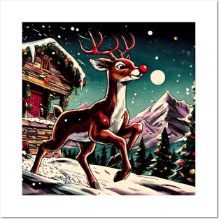 Illuminate the Holidays: Whimsical Rudolph the Red-Nosed Reindeer Art for Festive Christmas Prints and Joyful Decor! Posters and Art